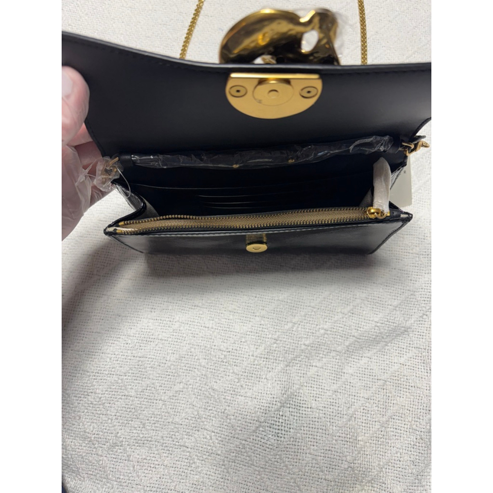 NWT Ted Baker Black Patent Leather Kira Rose Clutch & Crossbody Gold Rose Accent - Picture 8 of 11
